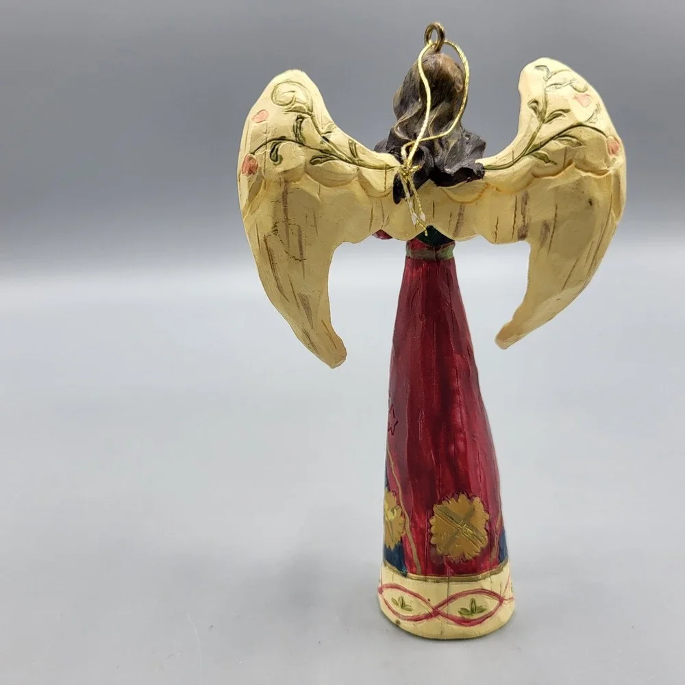 Vintage Resin Angel Ornament Figure Christmas Holiday Red Heart Folk Art